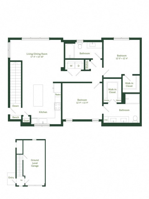 Floor plan for 2 beds, 2 baths, 1174 sqft
